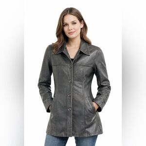 LUIS ALVEAR Women’s Black Leather 4 Button w/Pockets Coat Jacket (X-SMALL)